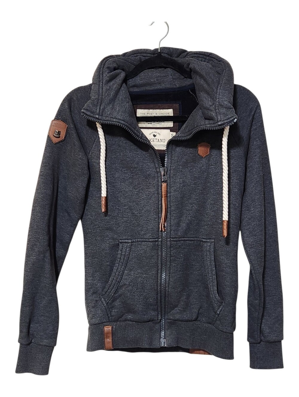 Naketano The Poet's Choice Charcoal Zip Up Hoodie Sweatshirt Size Small